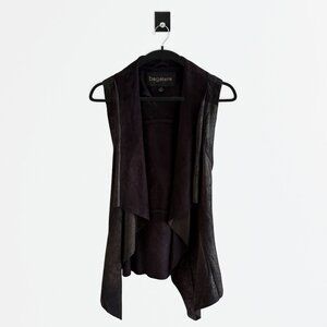 Bagatelle | Black Faux Leather | Drape Front Vest | Waist Tie | Size M